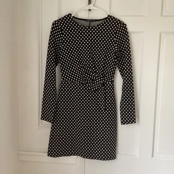 Bershka | Dresses | Bershka Womens Black White Polka Dots Long Sleeve Twist  Front Dress Size S | Poshmark